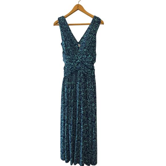 Chiara Boni La Petite Robe Blue Green Abstract V-Neck Maxi Dress Small - Picture 3 of 8